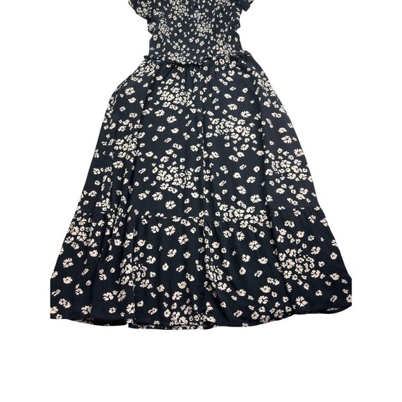 Time & Tru Womens Smocked Fit Flare Midi Dress XS Black Beige Floral Whimsygoth - Picture 6 of 10